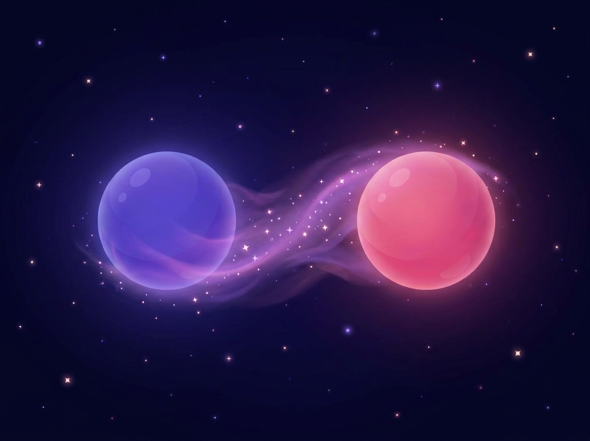 The two orbs drifting closer, their light beginning to mingle, small stars forming along the thread between them